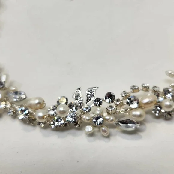 En Vogue Bridal Rhinestone Cultured Pearls Floral Hair Vine Head Piece Crown New Pearl Bridal Hair Vine | Wedding Hair Piece With Flowers  main image 3